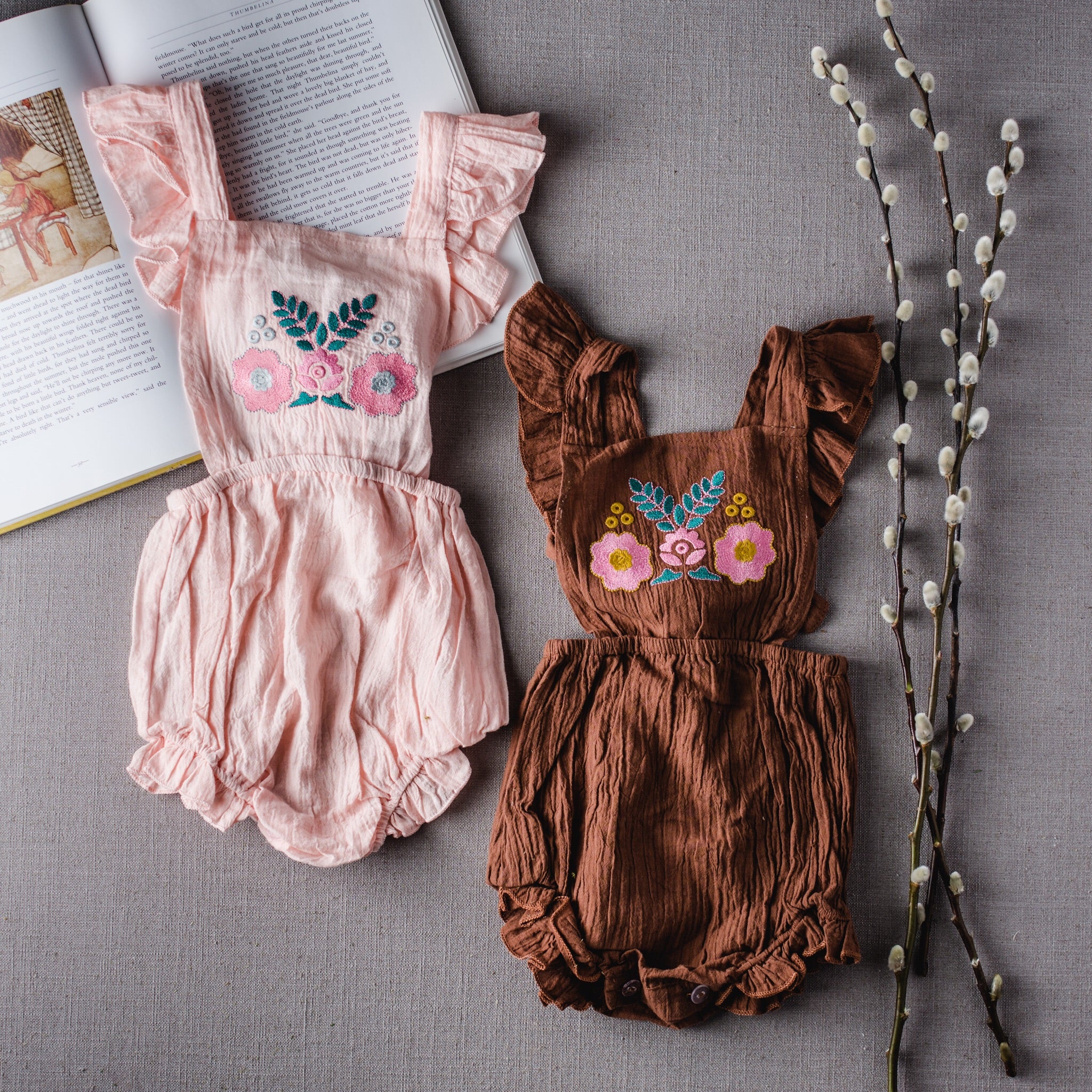 Embroidered Romper-Pink