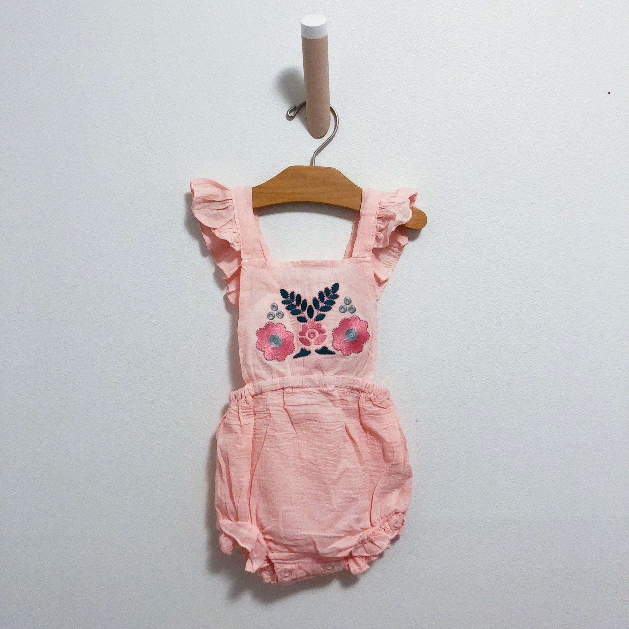 Embroidered Romper-Pink